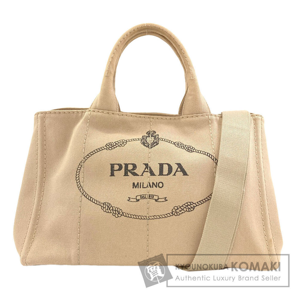 Prada Canapa 2Way Canvas Shoulder Bag Tan